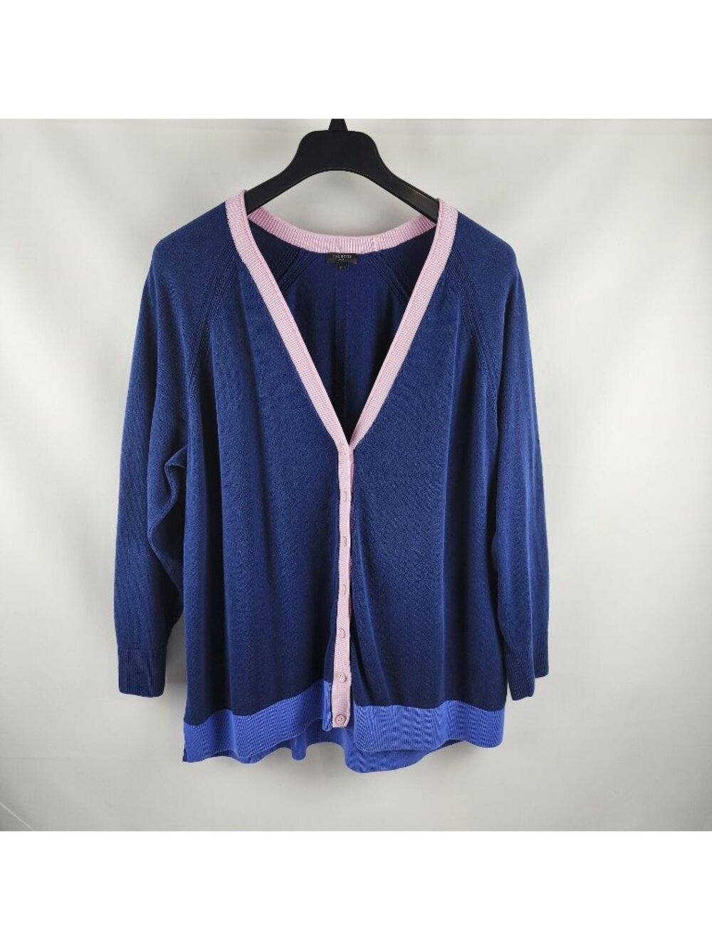 Talbots Sweater Womens Plus 3X Blue Pink Knit V-Neck Button Up